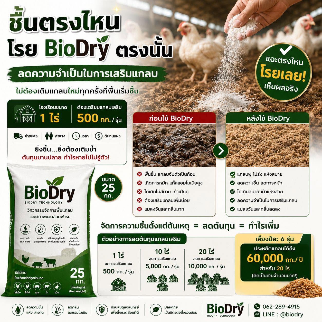พื้นชื้น = ต้นทุนเพิ่ม! จัดการตั้งแต่ต้นเหตุด้วย BioDry ลดการเติมแกลบ ลดค่าใช้จ่าย เพิ่มกำไรฟาร์ม